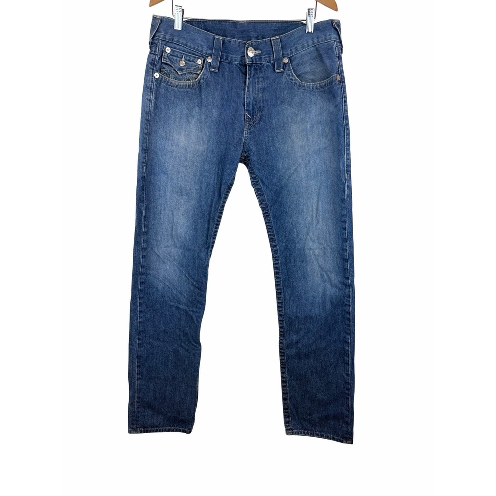 True Religion Billie Mid-Rise Men's Skinny Straight Jeans Size 34x32 Blue Denim